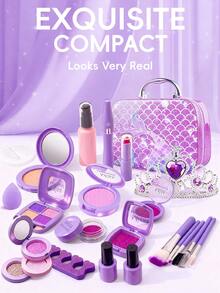 3-6+ Years Old Girls' Pretend Play Makeup Set, Mermaid Handbag, Gift Toy, Not Real Cosmetics - Purple - View 4