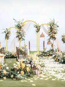 1个铁艺拱门婚礼道具，气球拱门支架，婚礼背景装饰，夹式 - 金色 - 查看 4