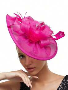 1件装女士迷人帽子茶会头饰肯塔基德比婚礼花朵网纱发夹发饰