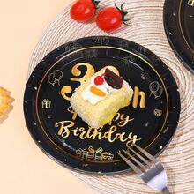 10pcs/20pcs/40pcs/50pcs 30th Birthday Decorations Unisex, Happy 30th Birthday Black Gold 7" And 9" Paper Plates Tableware Suitable For Her/Him 30th Birthday Party Gifts, 30th Anniversary Dessert Plates Vintage 30th Birthday Decor - Multicolor - View 7