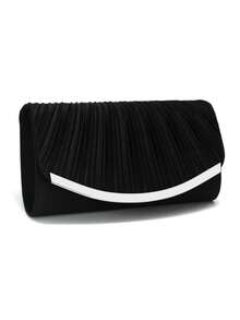 Valentine's Day Gift Love Holiday Date Silver Clutch Bags V Design Metal Chain Glitter Sequined Evening Bags With Envelope Party Wedding Casual Lady Handbags Banquet Dinner Purse - Black - View 4