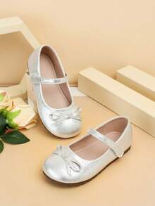 Chaussures plates style princesse avec décoration de nœud mignon pour filles, convient pour les représentations et événements de danse pour enfants, printemps/automne - Argent - Voir 2