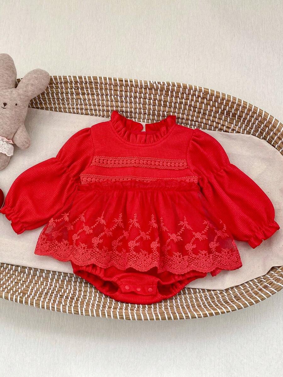 Infant Girls' Waffle Ruffle Trim Long Sleeve Dress, Spring/Autumn