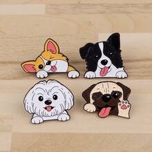4pcs/Set Dog Cute Enamel Pin Lapel Pins Badges On Backpack Women's Brooch Zinc Alloy Clothes Gift Jewelry Fashion Accessories - Black - View 3