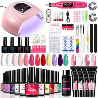 LIMEGIRL UV Gel Nail Polish Set, Includes UV Light And Nail Drill, UV LED Nail Lamp, Gel Nail Polish Set, Versatile Gel Nail Polish Set, Base Coat, Top Coat, Top Coat, Professional Gel Manicure Set, Home DIY Nail Care Set, Gift For Women