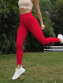 Women's Athletic Compression Leggings Yoga Pants For Hiking Trekking Gym High Waist Stretchy Comfortable Breathable Workout Running Tights - 紅色 - 查看 5