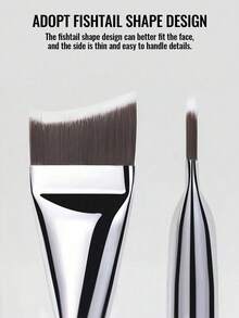 2pcs Fish Tail Face Mask Brush And Crescent Powder Foundation Brush, Ultra-Thin Seamless Flat Top Makeup Tools, Suitable For Concealer And Foundation, Valentine's Day Gift - Multicolor - View 10