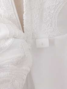 Young Girls Round Neck Faux Pearl Embroidered Tulle Elegant Wedding Princess Dress Suitable For Ball, Fabric Pattern Randomly Cut, Headband Not Included - White - View 10