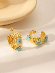 1 Đôi bông tai hình chữ C đính ngọc trai giả kiểu cổ điển, mang phong cách sang trọng và thời trang retro, được làm thủ công từ thép không gỉ mạ vàng 18K, đa năng và thiết kế đẹp mắt. - Vàng - Xem 21