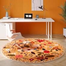 Floral Pattern Orange Background Vintage Boho Design Round Area Rug Cute Indoor Rugs Washable Non Slip Boho Circle Rug Ultra Soft Oriental Vintage Rust Low Pile Small Circular Carpet For Bedroom Entryway Office College Dorm Living Room - A - 查看 5