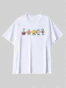 2pcs Women's Cotton Cartoon Pattern Round Neck Short Sleeve T-Shirts, Spring/Summer - White 3 - View 4