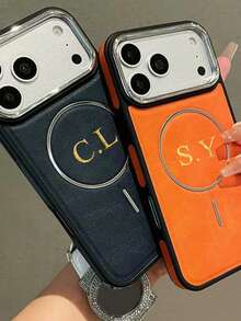 Personalized Customizable Large Letter Made Of Faux Leather Phone Case Compatible With IPhone 17 Pro Max 17 Pro 17 16 15 14 13 12 11 Pro Max 16 15 Plus Featuring Luxurious And Personalized Laser Engraving Protective Cover - Orange - View 4