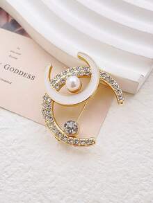 1枚镶钻新月胸针，合金金属材质，简约优雅翻领别针 - 彩色 - 查看 9