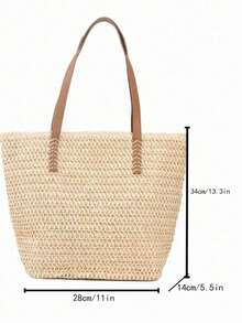 夏季草编沙滩手提包，大容量手提包，休闲多口袋女包，适合搭配连衣裙，可用于购物、旅行、收纳，编织包，吸睛夏季沙滩包，女士夏季草编沙滩包，最受欢迎的女士沙滩包 - 彩色 - 查看 10