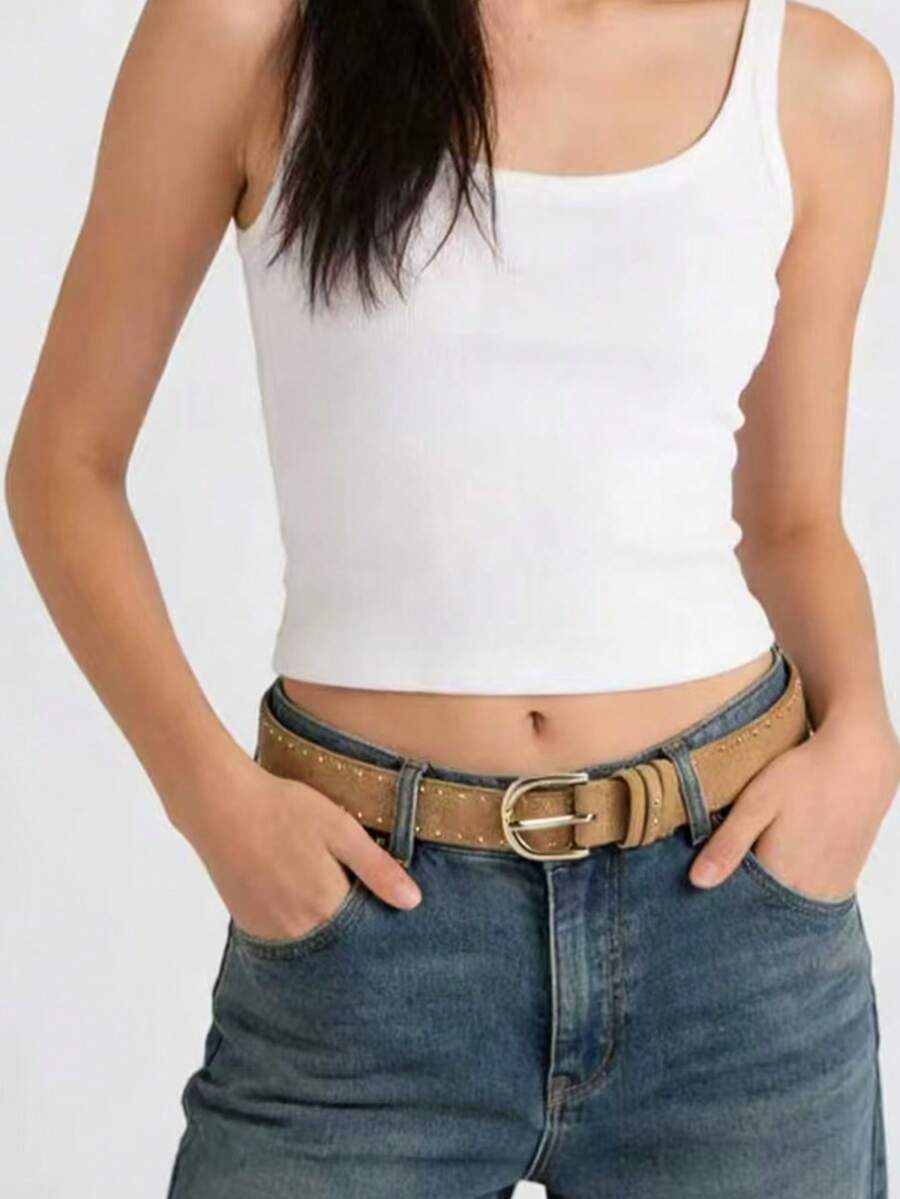 1pc Unisex Suede Double Row Spike Studded Belt - Suede Claw Stud Belt - View 1