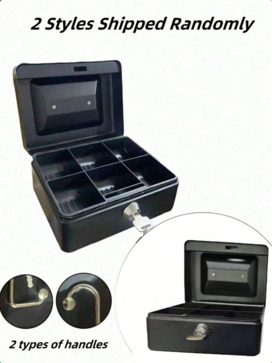 1pc Medium Steel Lockable Money Box With Coin Tray, Random Single Or Dual Slot Delivery - Black - View 1