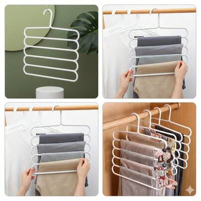 White 5-Tier Multi-Functional Clothes Drying Rack For Trousers Scarves Ties Pantyhose Towels Compact Foldable Wardrobe Organizer Space Saver