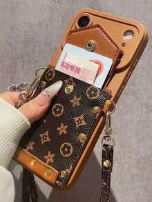 1pc Bowknot Reading Glasses Card Holder Phone Case Compatible With Apple 11/12/13/14/15/16/17 Pro Max - Brown - View 2