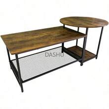 Diseño 2 en 1 con Mesa Rectangular con Almacenamiento y Mesa Auxiliar Redonda, Bossa Juego de 2 Mesas de Centro para Sala Clai – Estilo Industrial Marrón y Negro - por defecto - Ver 8