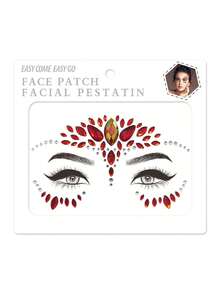 1sheet Face Gem Stickers, Acrylic Gems Stickers, Self-Adhesive Rhinestone Sticker For Party, Club,Halloween, Festival Face Decorations - Red - View 10