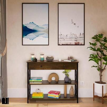 Credenza Recibidor para Sala o Recámara con Cajon y Doble Repisa. Estante Organizador Recibidor Moderno. Credenzas Modernas. Mesa Decorativa Kalo para Sala de Madera MDF 100x30x80 cm (Café) & cocina | cocina accesorios | accesorios para cocina