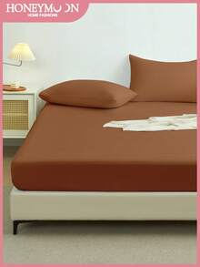 2/3件套纯色床笠，9.85英寸/25厘米深口袋床垫保护套，柔软透气，适用于单人床、双人床、大号床、特大号床，可机洗，通过Oeko-Tex认证，摩卡棕色 - 摩卡棕 - 查看 2