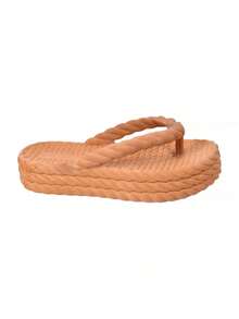 Women's Platform Sandal With Braided Orthopedic Flat Cloud Design, Super Lightweight And Soft, Beachwear, Carnival Style - Camel - View 5