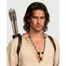 Collar cruz cuervo vikingo dientes hueso salvaje bárbaro halloween cosplay joyería alternativa - Estilo Raven White - Ver 1