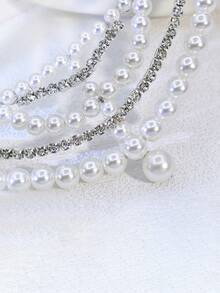 1pc Elegant & Luxurious Faux Pearl Headband, Bridal Wedding Hair Accessory, Suitable For Holidays, Parties, Galas, Performances - Silver - View 6