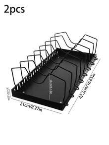 2pcs Adjustable Plastic Pot Rack Organizer With Retractable Lid Holder, Cutlery Rack, Dishwashing Board & Pull-Out Drawer For Kitchen Storage And Organizatio - Negro - Ver 9