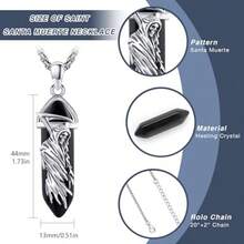 Collar obsidiana negra santa muerte plata colgante segador punta vidrio curativo collar muerte joyería protección amuleto hombres mujeres - Negro - - Ver 5