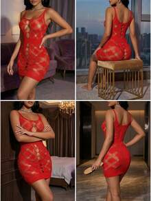 Red Hollow Out Knit Dress - Sleeveless Bodycon Mini Dress For Women, Club & Party Wear - 紅色 - 查看 12