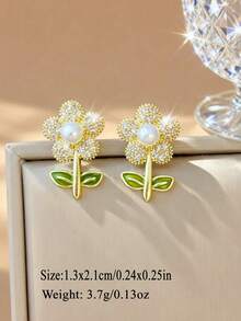 A Pair Of Elegant And Sweet Ladies' Earrings With A Unique Design, Featuring Zirconia - Adorned Flowers And Imitation Pearls, Exuding A Sense Of Fashion And Luxury. - Multicolor - View 15