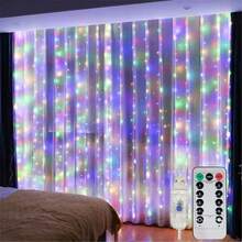 1 pieza Luces de cortina alimentadas por USB, luces de cadena LED de 8 modos para boda, fiesta de cumpleaños, sala de estar, decoración de dormitorio, iluminación festiva (control remoto no incluido) - Luz de cortina USB - Ver 9