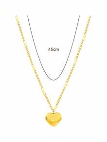 1pc Fashionable Stainless Steel Heart Charm Necklace For Women, Great For Daily Decoration - Gold - View 6
