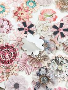 50pcs/Pack Vintage Fabric Flower Stickers, Hard Card Stickers For Scrapbooking, DIY Crafts, Photo Album, Diary Decoration - Multicolor - View 3