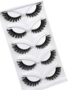 5 Paar transparente Stiel 3D flauschige Katzenaugen-/Fuchsaugen-Wimpern, natürliches Aussehen, weich & lockig, Wimpernverlängerung, verlängerte Außenecke, dramatische Wimpern, wiederverwendbar - Schwarz - Übersicht 3