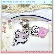 1pc Cute Cartoon Pixel Art Keychain - Kawaii Retro 8-Bit Character With Heart And Four-Leaf Clover, Light Pink And White With Black Eyes, Bunny Design, Suitable For Bags, Keys, Christmas Gift - Multicolor - View 4