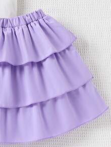 2 Stück Kleinkind Mädchen elegantes Schulstil Kurzarm Top + Tüllrock Set, leicht für den Sommer - Violett - Übersicht 6