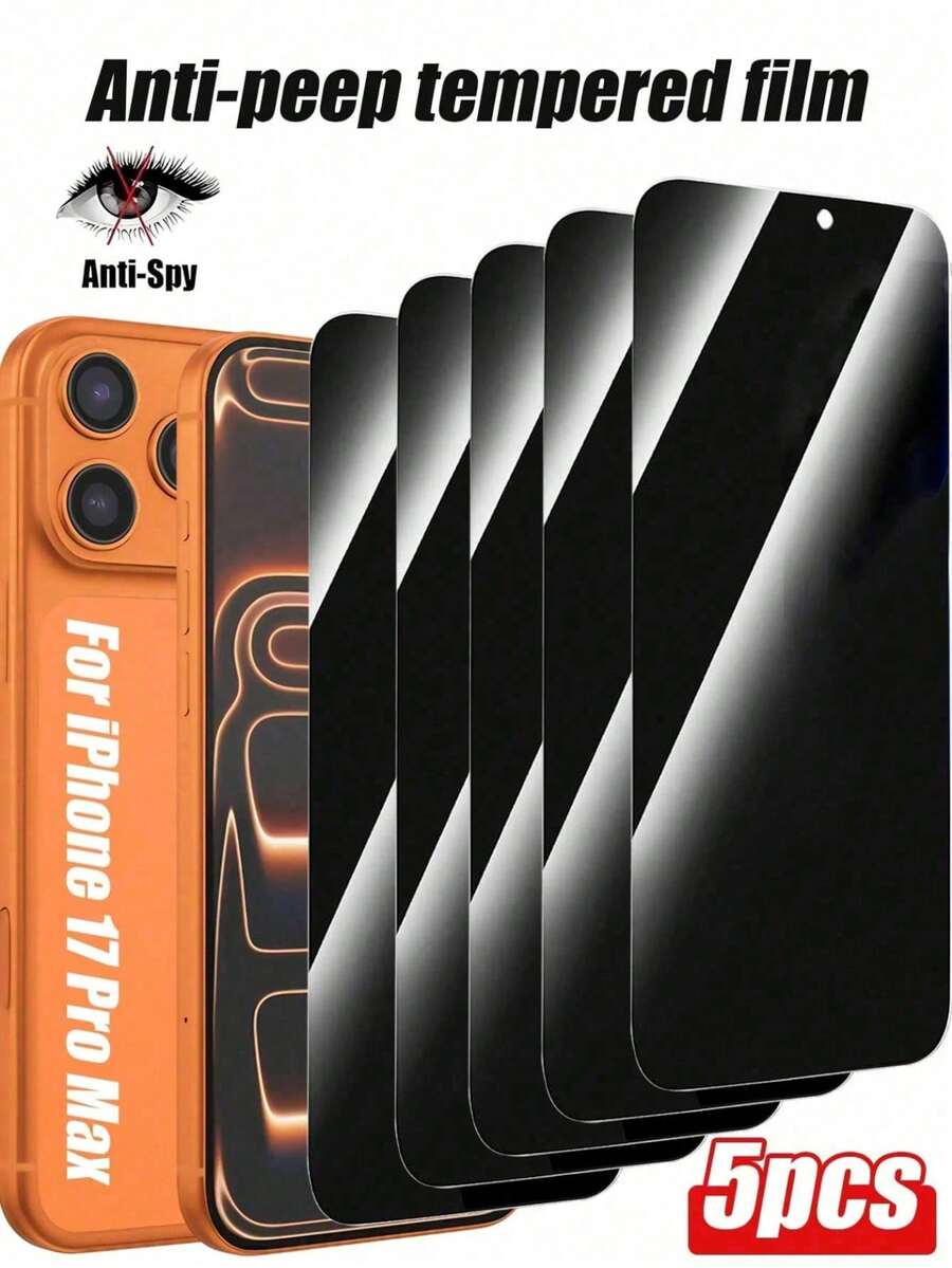 5片装隐私屏幕保护膜，兼容 11 12 13 14 15 Pro Max Plus，防窥隐私钢化玻璃，防刮花，兼容手机壳，防摔、防爆、防油、防刮涂层 - 黑色 - 查看 1