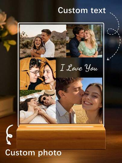 Customized Photo & Text Acrylic Frame Decor, Personalized Couple Frame, Photo Frame Decor, Gift For Valentine's Day, Birthday, Anniversary, Couple, Home Decor, Collectible, Reusable, Cute, High Quality, Graduation, Mother's Day, Father's Day