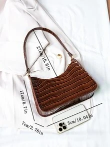 Fashionable Minimalist One Shoulder Underarm Baguette Bag For Daily Use - Brown - View 2