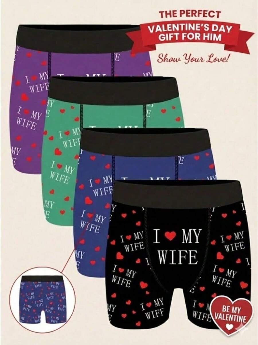 Calzoncillos bóxer con estampado de labios rojos para hombre, 1 pieza, tejido de poliéster suave y transpirable, elasticidad media, ropa interior cómoda para casa, deportes, running, ideal como regalo de San Valentín. - Negro - Ver 1