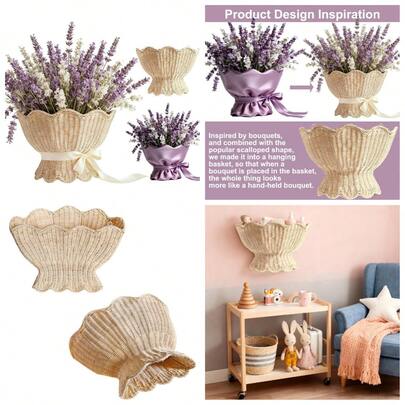 Scalloped Wicker Wall Basket,Scallop Hanging Rattan Basket For Organizing, Woven Plant Wall Decor Art, Wall Mounted Basket, Hanging Storage Basket For Front Door And Home (Natural)