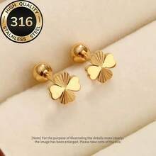 2只18K镀金不锈钢心形四叶草耳环 - 时尚优雅 - 适合女性日常佩戴、派对、婚礼、节日及送礼 - 1 對 - 查看 7