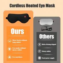 Máscara ocular térmica inalámbrica de seda para ojos secos compresa cálida que bloquea la luz mejora el sueño con 3 niveles de calor almohadilla térmica lavable para migrañas ideal para v - Negro profundo - Ver 3