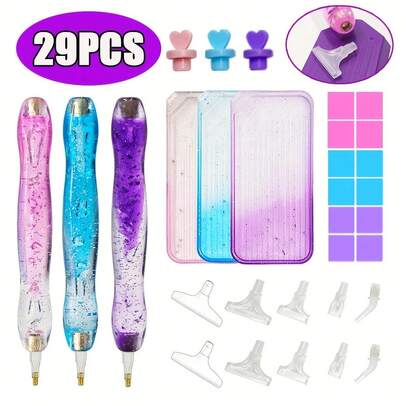 DIY Diamond Painting Drill Pen Set, Gradient Dual-Color Funnel Diamond Tray, Acrylic Coarse Thread Pen Set, Handmade Diamond Embroidery Mosaic Decoration Tool Accessories