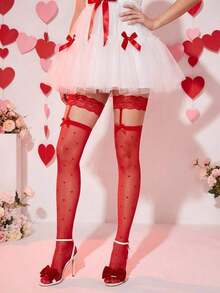 1 Pair Heart Thigh High Socks, Sexy Solid Color Ultra-Thin Suspender Over-The-Knee Socks For Women, Suitable For Valentine's Day, Couple Dates, Holiday Parties - Black - 查看 10