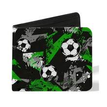 青少年男孩酷炫钱包，足球主题印花，耐用面料，拉链封口，带零钱包、透明证件窗口、信用卡和现金隔层，时尚设计，适合男孩，可用于工作、旅行和商务出行。 - 均碼 - 查看 1