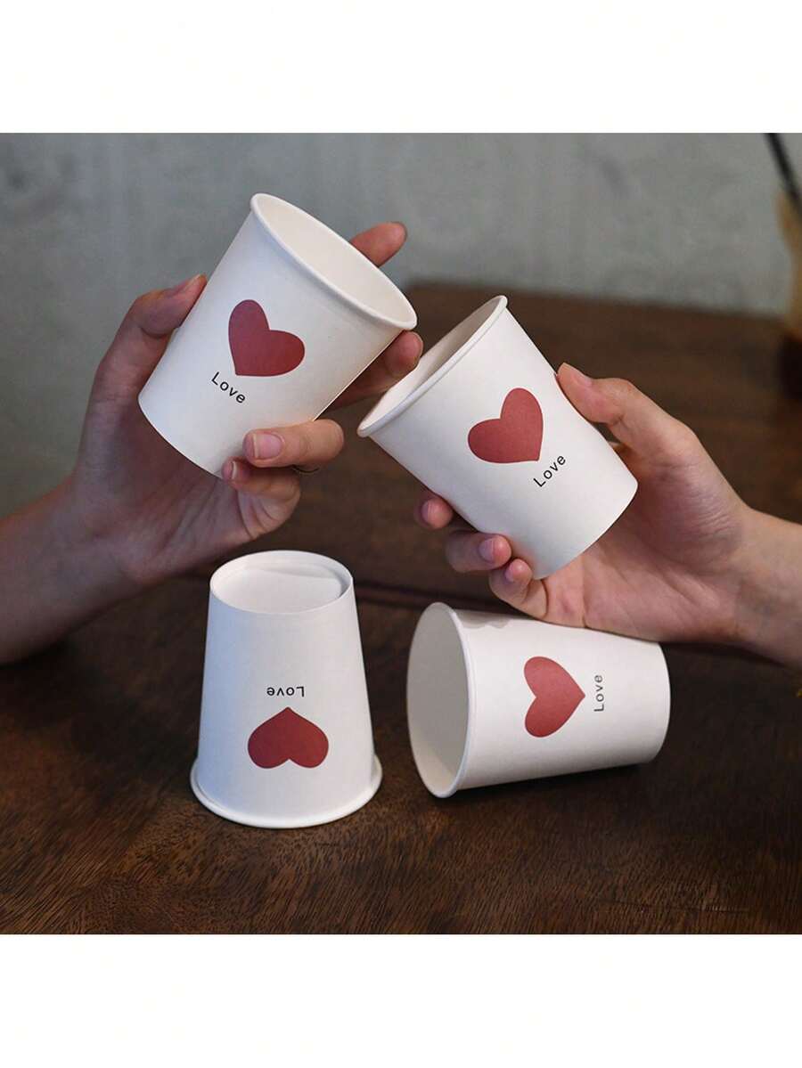 25/50个红色爱心纸杯，加厚一次性8盎司纸杯，适用于派对、婚礼、周年纪念、节日、浪漫场合、家庭聚会、生日等。 - 彩色 - 查看 1